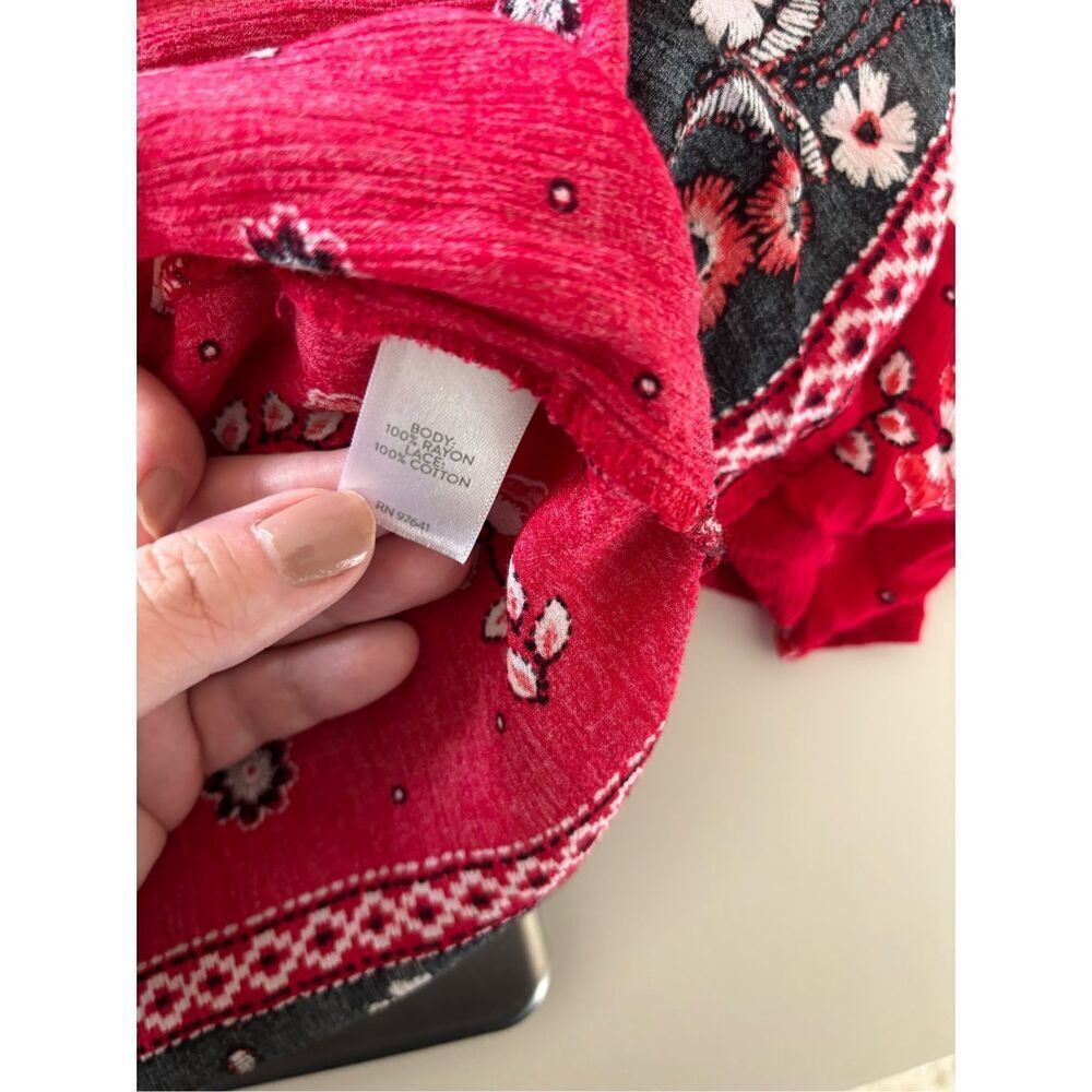 J. Jill Floral Flutter Sleeve Peasant Blouse Lace Trim Size 2X Red - Picture 2 of 11